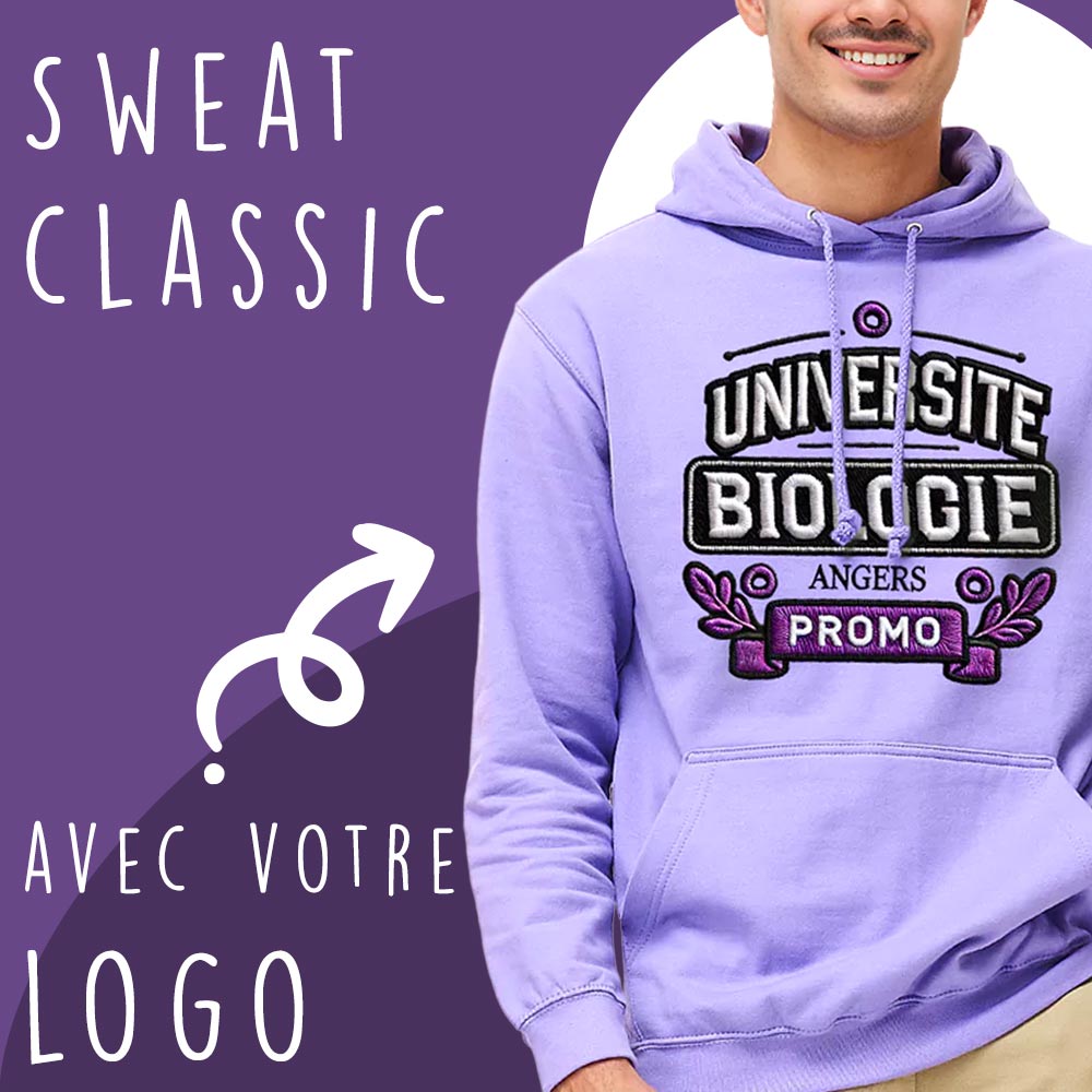 Sweat à capuche Classic personnalisable avec votre logo, confortable et polyvalent.