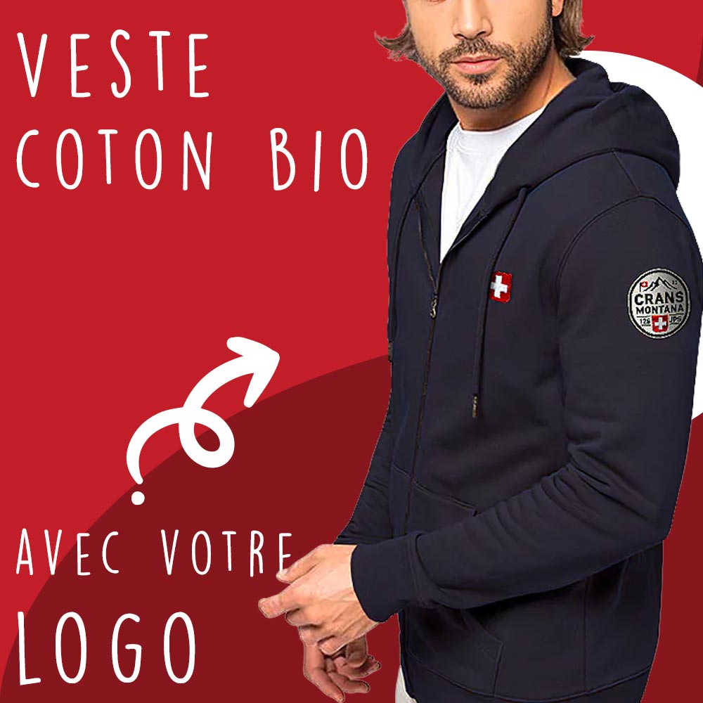 Veste à capuche en coton bio personnalisable avec votre logo, pour une touche écologique.