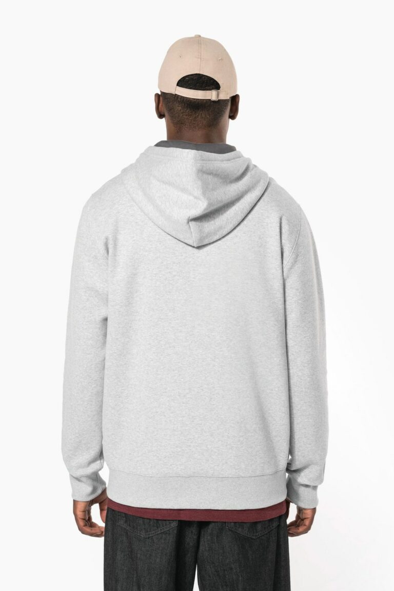 Vue de dos de la veste à capuche épaisse personnalisable K444, zone idéale pour un marquage dos